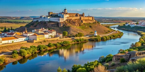 Fototapeta premium View of Castro Marim with medieval castle overlooking a river, Castro Marim, Algarve, Portugal, Europe, landscape