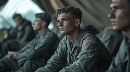 WWII Field Hospital: Dedicated Soldiers Providing Critical Care with Medical Equipment in Close-Up View