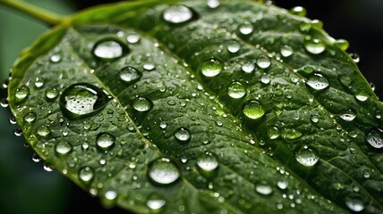 Rain-Kissed Leaf: Macro Shot of Dew Drops and Greenery