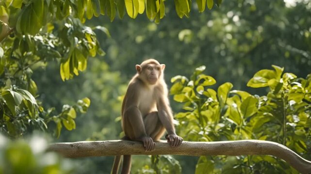 japanese macaque sitting on a branch
