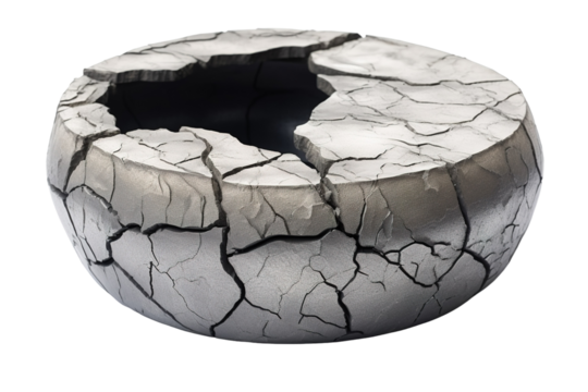 Artistic Portrayal of a Cracked Bowl Highlighting Texture and Form in Natural Light on Transparent PNG Background..