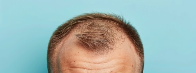 Obraz premium A tight shot of a man's head, abundant with hair on both the crown and nape