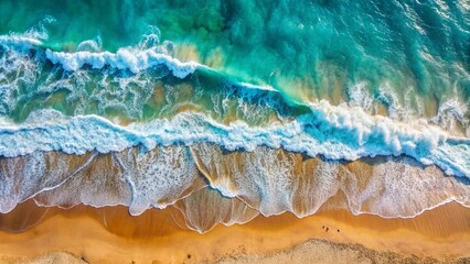 Waves on the beach as background. Beautiful natural background top shot in summer