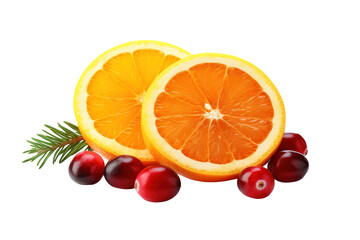 Vibrant Citrus and Cranberry Arrangement on White Background Capturing Freshness and Flavorful Delight on Transparent PNG Background..