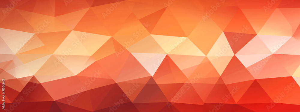 Poster a vibrant geometric background filled with orange and red triangular shapes, creating a dynamic and 