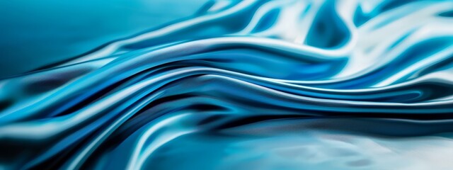  A detailed shot of a blue fabric with distinct wavy patterns in its center, surrounded by a slightly blurred depiction of the material