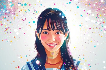 華やかな笑顔の女子高生のイラスト（高校生・中学生・若者・10代・卒業・入学・背景なし）	