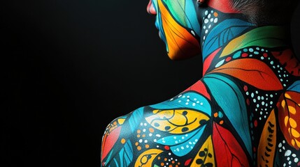 Vibrant Abstract Body Art: Colorful Designs with Dynamic Patterns on Skin
