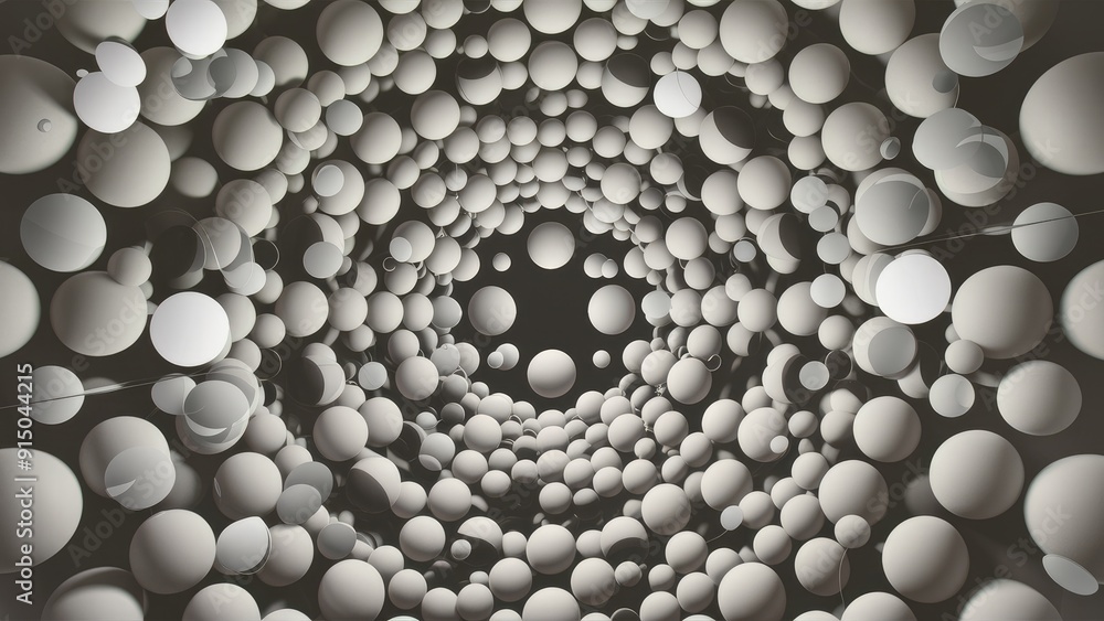 Poster abstract 3d wallpaper featuring circular patterns and bubble shapes in a gray and white color gradie