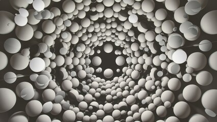 Abstract 3D wallpaper featuring circular patterns and bubble shapes in a gray and white color gradient