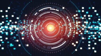 Obraz premium Dynamic background of digital squares and circles in motion Hightech flickering dots traverse the screen representing technology and cloud computing in an AIinspired grid design Art