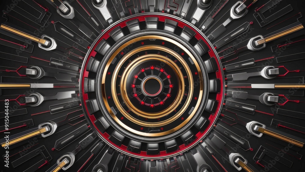 Poster luxurious black and gold gradient background with subtle technologyinspired patterns in gray and red