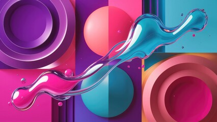 Vibrant geometric backdrop featuring circles and squares in purple pink aqua and magenta hues Dynamic composition with flowing liquid shapes