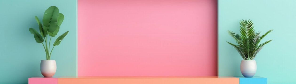 Nobody flat design top view empty theme 3D render colored pastel