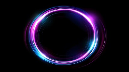 Obraz premium Abstract Blue and Purple Glowing Ring Frame on Black Background, AI Digital Art Style with Shiny Lines