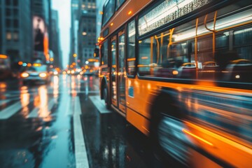 Obraz premium Urban bus in a city setting public transportation vehicle on urban street in metropolitan area