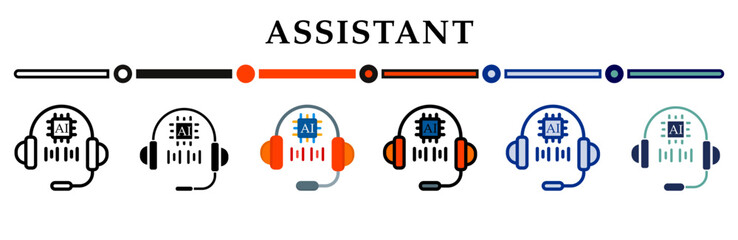 Assistant icons set. 6 Various styles. For sign, symbol, element, presentation, infographic or web graphics. Vector Illustration.