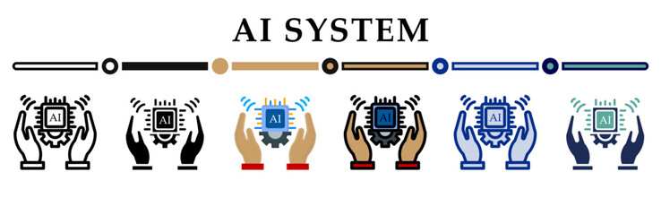 Ai system icons set. 6 Various styles. For sign, symbol, element, presentation, infographic or web graphics. Vector Illustration.