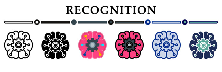 Recognition icons set. 6 Various styles. For sign, symbol, element, presentation, infographic or web graphics. Vector Illustration.
