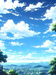 Fototapeta premium Bright sky in a sunny day in anime style