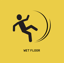 wet floor text warning and information sign