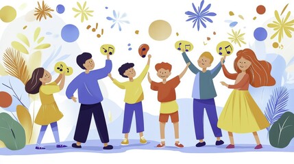 Fototapeta premium Happy Children Singing Together