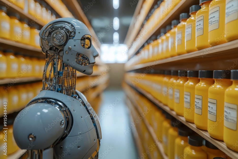 Poster steampunk inspired robot in a library merging the charm of victorian technology with the pursuit of 