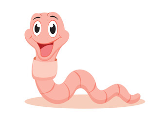 Happy cute smiling worm vector flat design isolated on white background