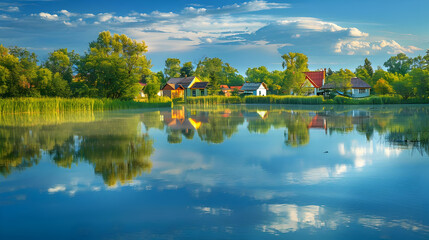 Obraz premium Lake Houses Reflection Photo
