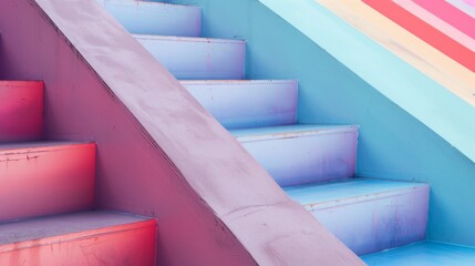 Abstract image of colorful gradient stairs in pink, blue, and purple tones, creating a visually intriguing pattern.