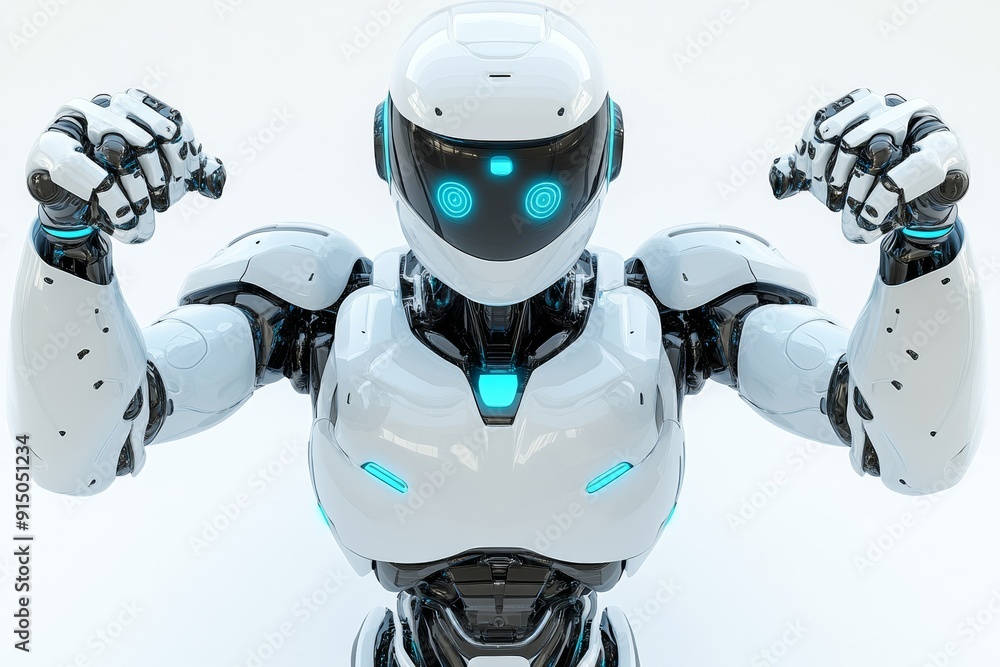 Poster friendly humanoid robot waving embodying the advancement and welcoming nature of interactive robotic