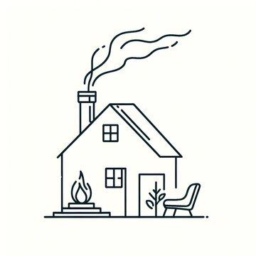 recommend clip art: Minimalist line drawing of a cozy house with smoke coming from the chimney, evoking warmth 