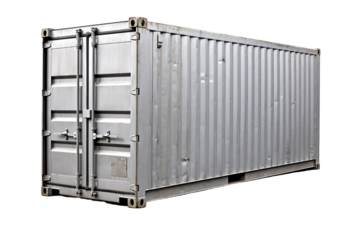 Silver Shipping Container Positioned Strategically on Dockside During Bright Daytime Weather on Transparent PNG Background..