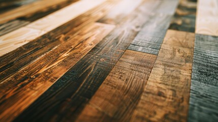 Naklejka premium An inviting arrangement of rustic wooden planks displays a variety of tones and grains, conveying a warm, earthy aesthetic.