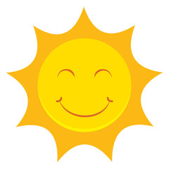 Smiling sun vector flat design isolated on white background