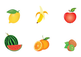 Set of sweet fruits and sour fruits vector flat design isolated on white background