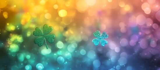 Fototapeta premium st patrick's day clovers on rainbow colored background