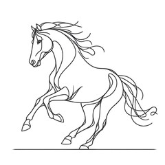 Minimalist line drawing of a horse in full gallop, capturing its power and grace 