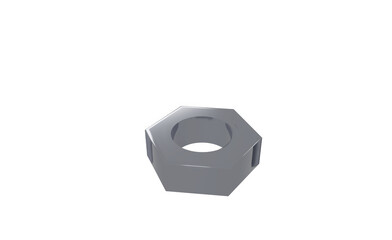 High polished metal nut top view 3d