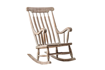 A Charming Vintage Wooden Rocking Chair Set Against a Bright Backdrop in a Cozy Room on Transparent PNG Background..