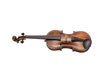 Obraz premium A Beautifully Crafted Vintage Violin Resting on a White Surface in Soft Natural Light on Transparent PNG Background..