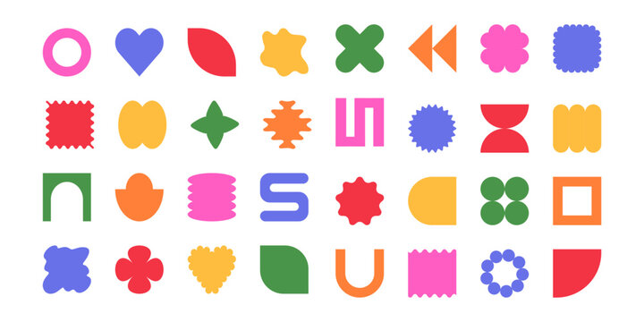 Set y2k geometric shape. Brutalism shapes, minimalist geometric elements, abstract forms.