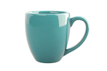 Elegant turquoise ceramic cup with handle isolated on a transparent background. Perfect for coffee, tea, and other beverages.