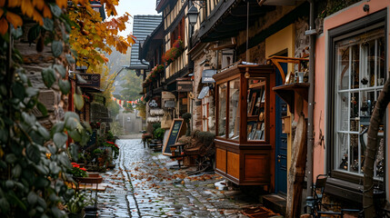 Fototapeta premium Cobblestone Street in a Quaint European Town - Photo