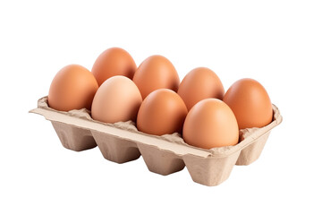 Carefully Arranged Brown Eggs in a Cardboard Carton on a Bright Surface on Transparent PNG Background..