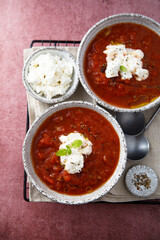 Refreshing strawberry gazpacho with cheese