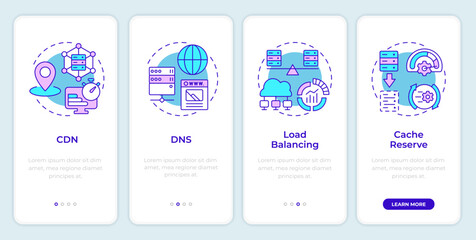 Techniques for web performance onboarding mobile app screen. Walkthrough 4 steps editable graphic instructions with linear concepts. UI, UX, GUI template. Montserrat SemiBold, Regular fonts used