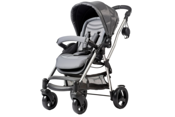 Discovering Everyday Adventures With a Modern Baby Stroller in a Sunny Park Setting on Transparent PNG Background..