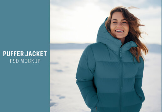 Apparel Women Puffer Jacket Mockup With Generative AI