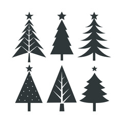 Christmas Tree Silhouette Set Festive Tree Icons for Holiday Designs, Black and White Christmas Tree Silhouettes 